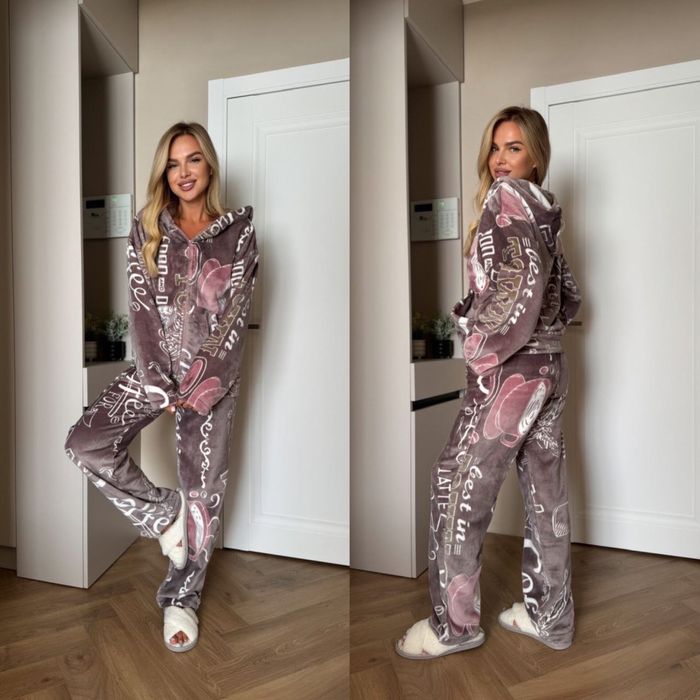 Женская махровая пижама турецкая кофта с капюшоном на молнии и штаны