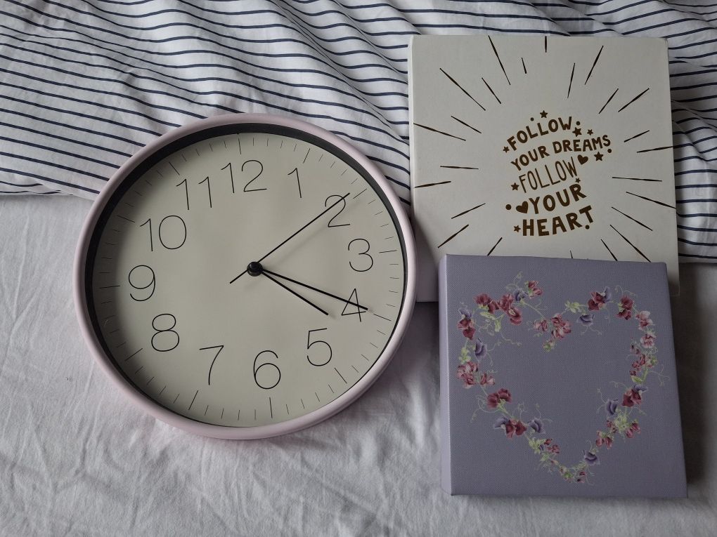 Różowy nowy zegar scienny+ 2 obrazki ikea home sinsay
