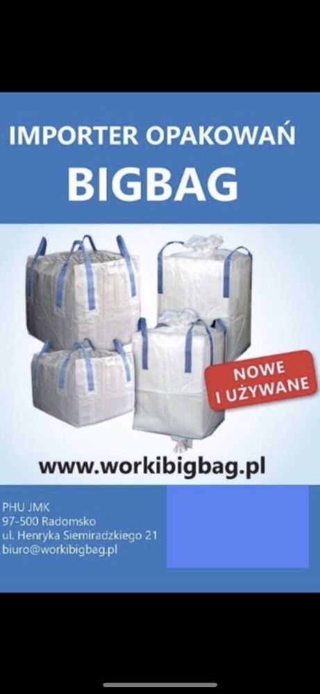Worki big bag bagi Wklad Folia CCM bigbag 1000kg WYSYLKA cala Polska