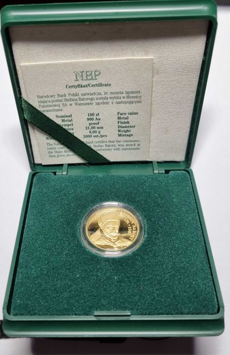 Stefan Batory 100 zł, złota moneta kolekcjonerska