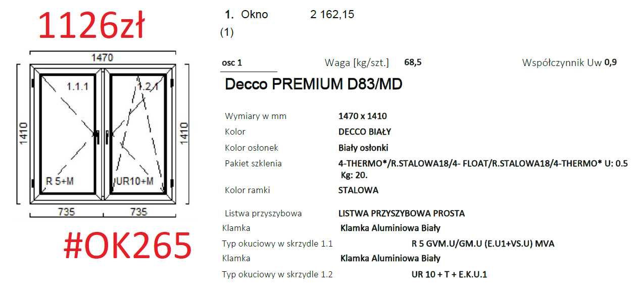 Okno 1470x1410 Biały 3 szyby #OK265