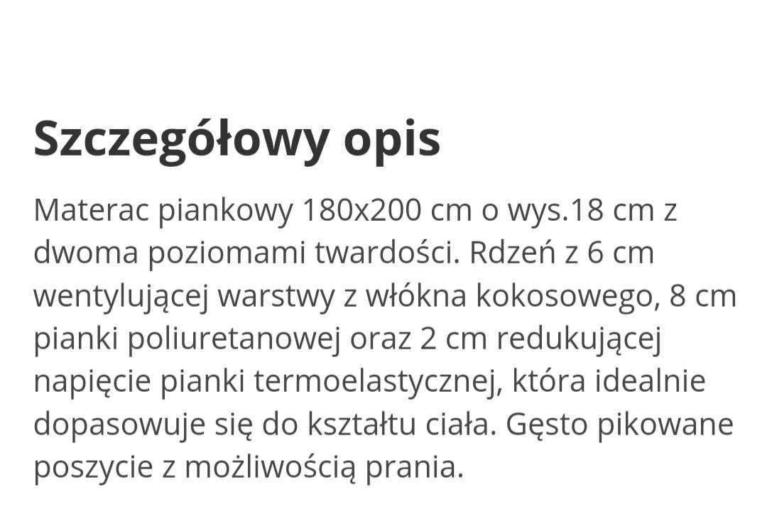 Duże 2 osobowe łóżko 180x200 wraz z materacem