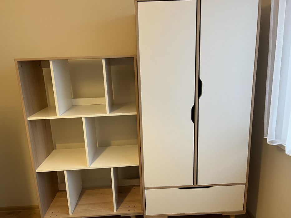 Zestaw mebli szafka polka szafa na ubrania meble dzieciece biale jasne