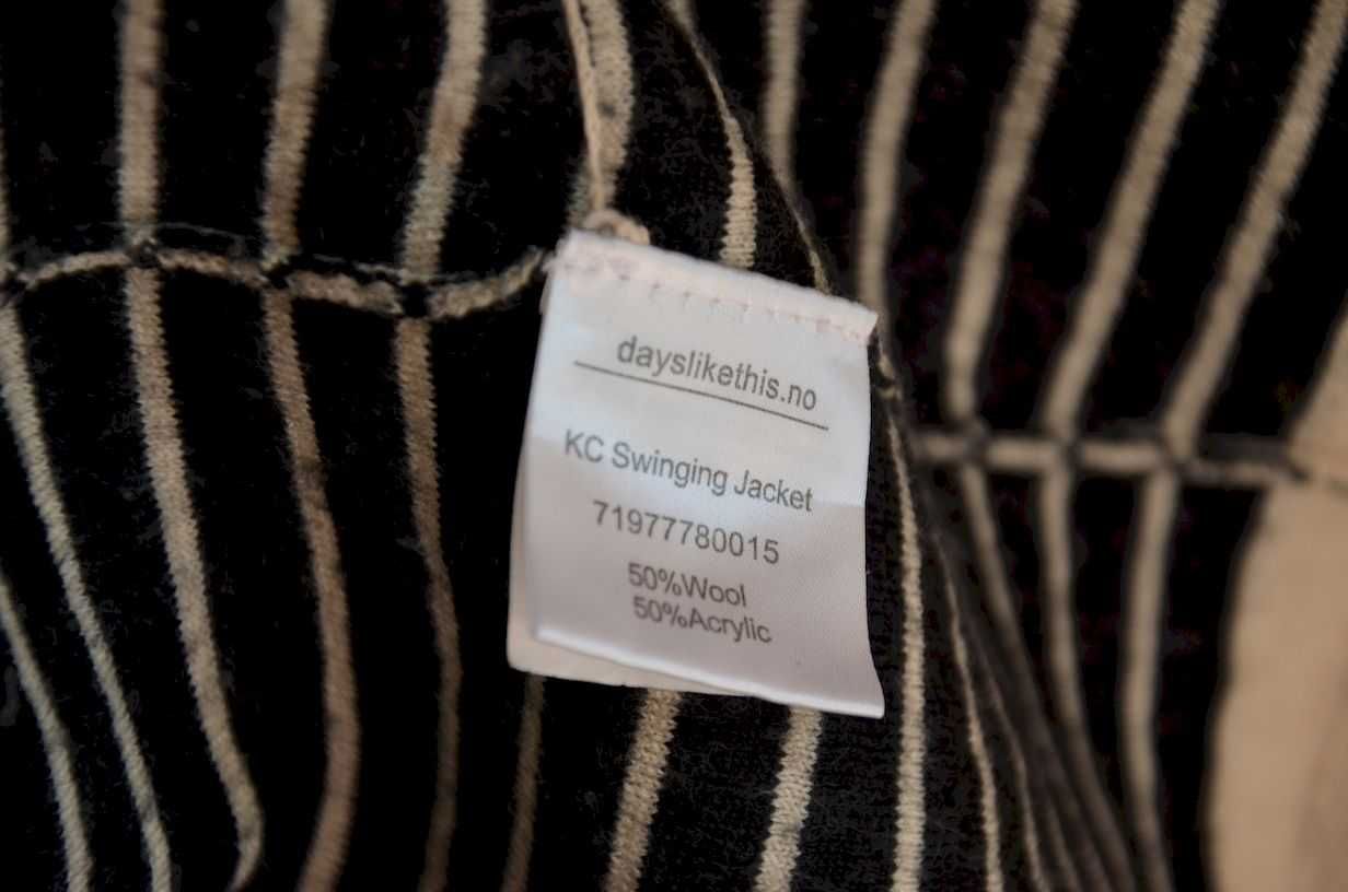 Sweter kardigan długi w paski wełniany ciepły M L z kieszeniami