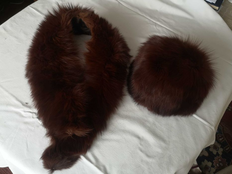 Czapka i kołnierz z futra z lisa