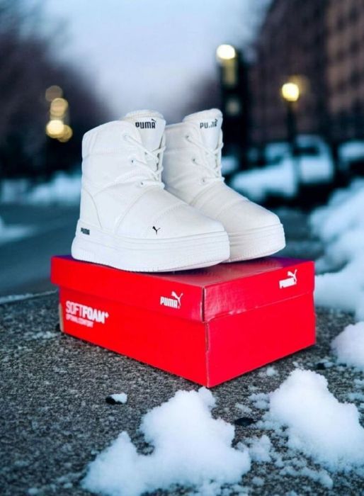Зимові жіночі білі черевики Puma/зимние кожаные ботинки пума/дутики