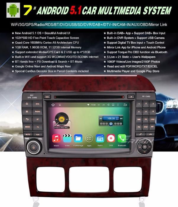 Auto-radio android 13 64GB Mercedes CLASSE S CL W220 W215 Octacore