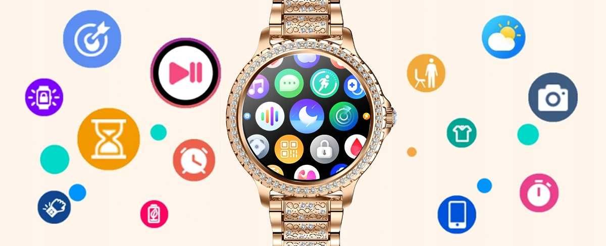 Smartwatch damski Fitonyo z funkcją telefonu (srebrny) + 2 paski