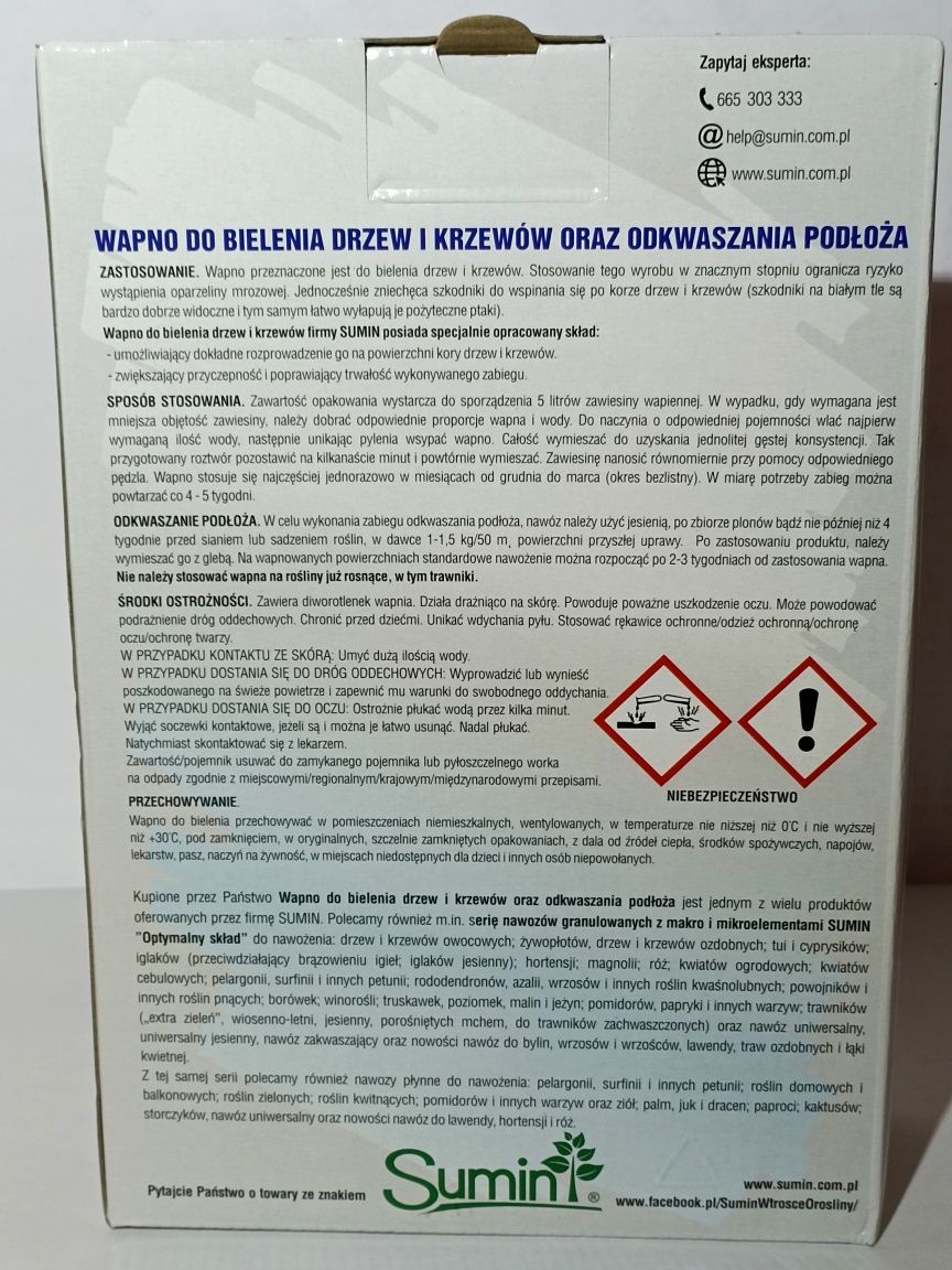 Wapno do bielenia drzew i krzewów oraz odkwaszania