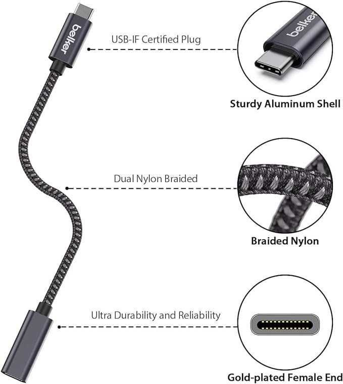 BELKER przedłużacz USB C 140W 3 metry Nylonowy oplot USB 3.2