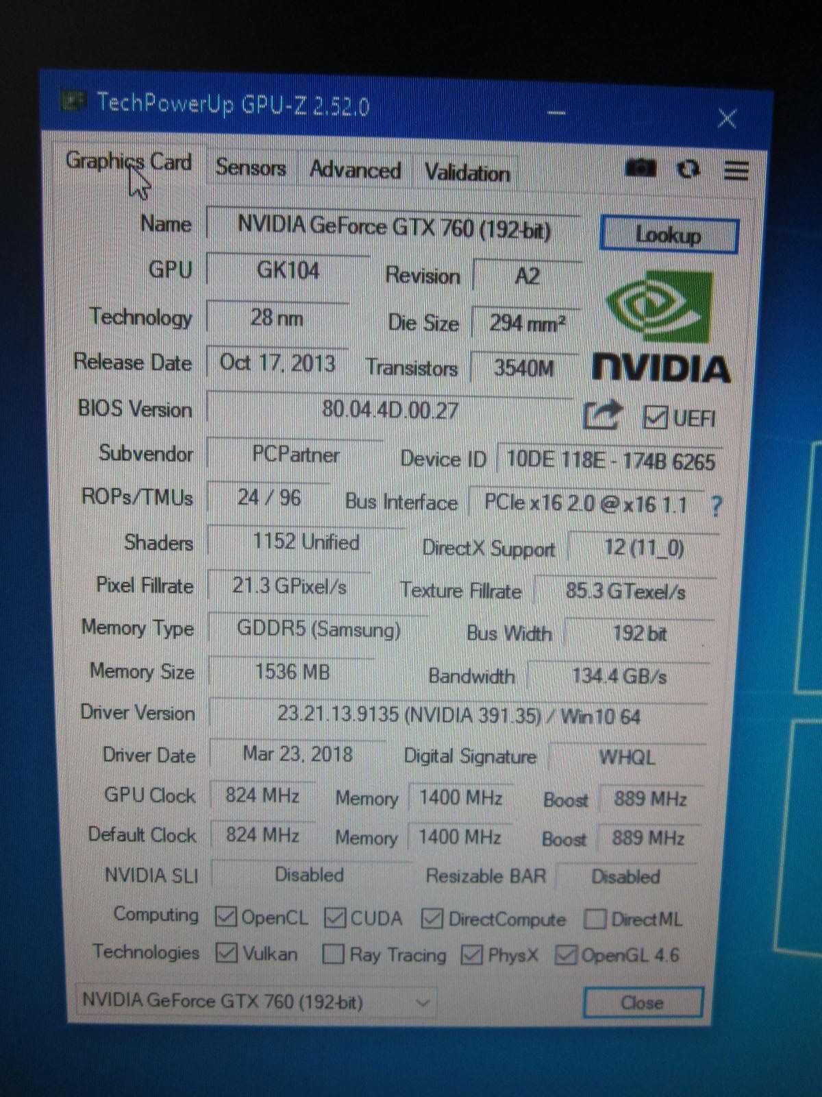 Відеокарта Nvidia GTX 760 1.5Gb OEM 1шт 6pin  ТЕСТ