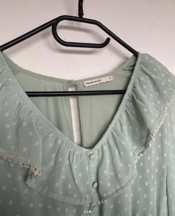 Miętowa elegancka krótka weselna sukienka w groszki House Brand (S)
