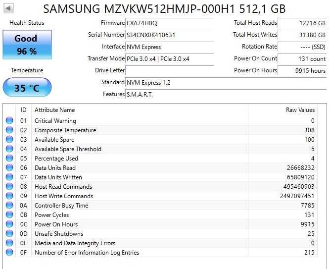 SSD NVME Samsung SM961 1TB (960 pro, 970 pro)