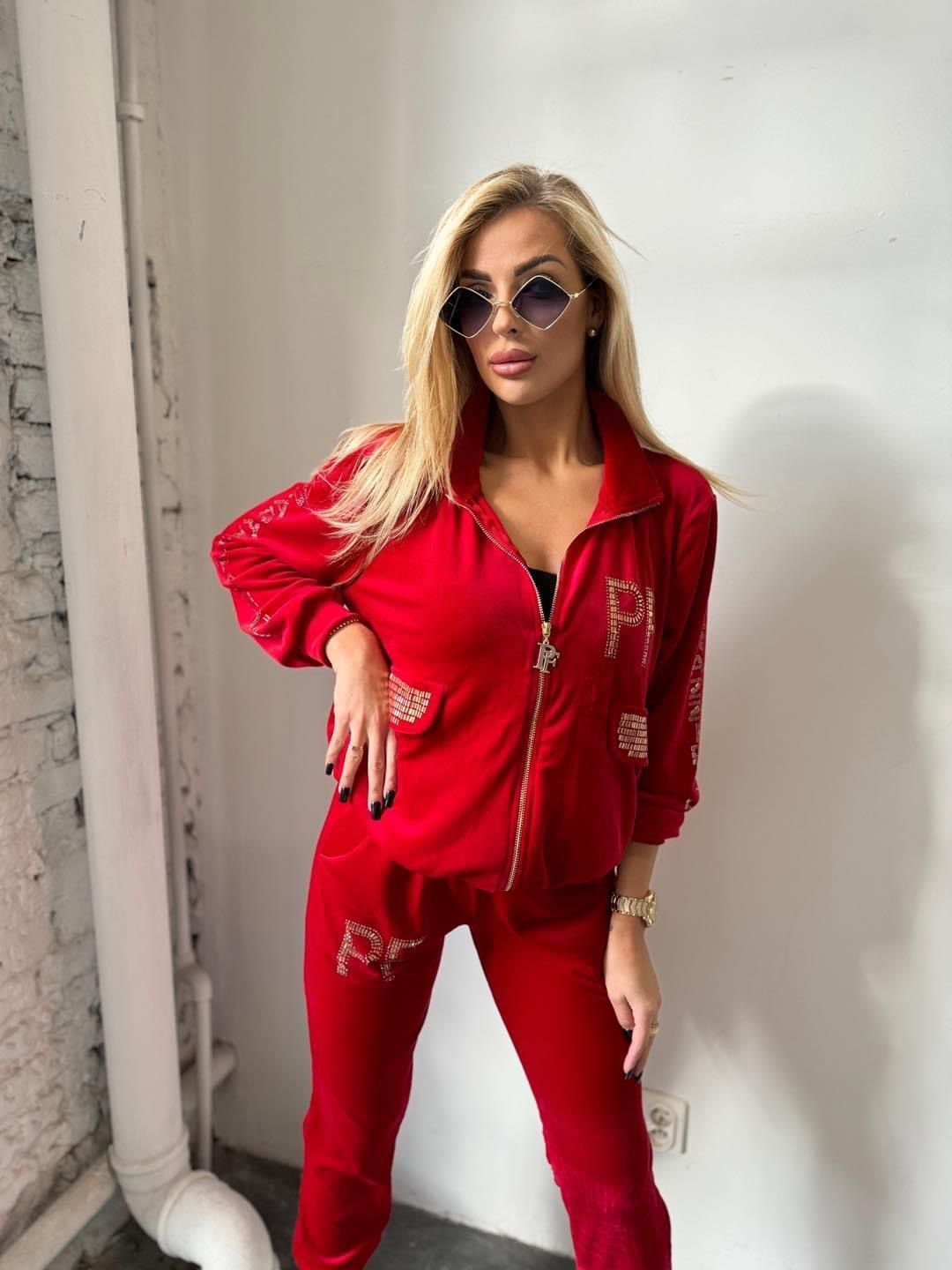 Elegancki komplet dres welurowy dwa kolory logo paparazzi