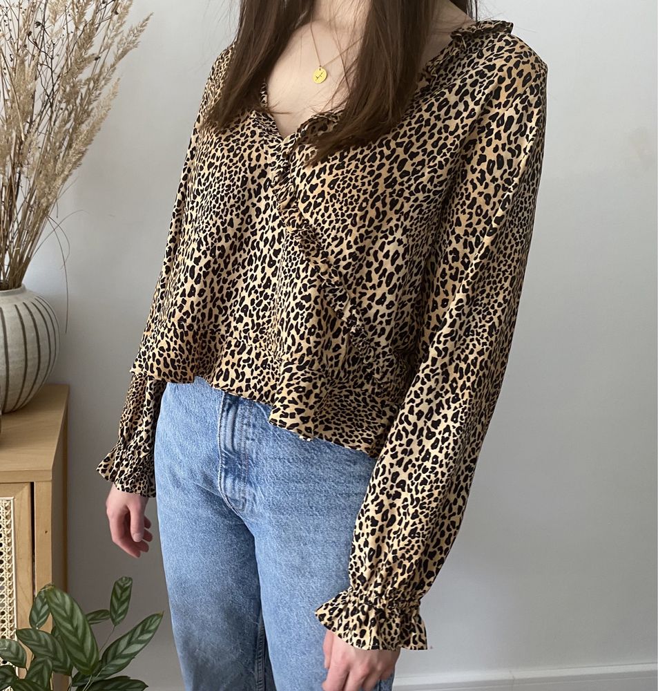 Bluzka koszula w panterkę leopard z baskinką H&M 44 oversize M L