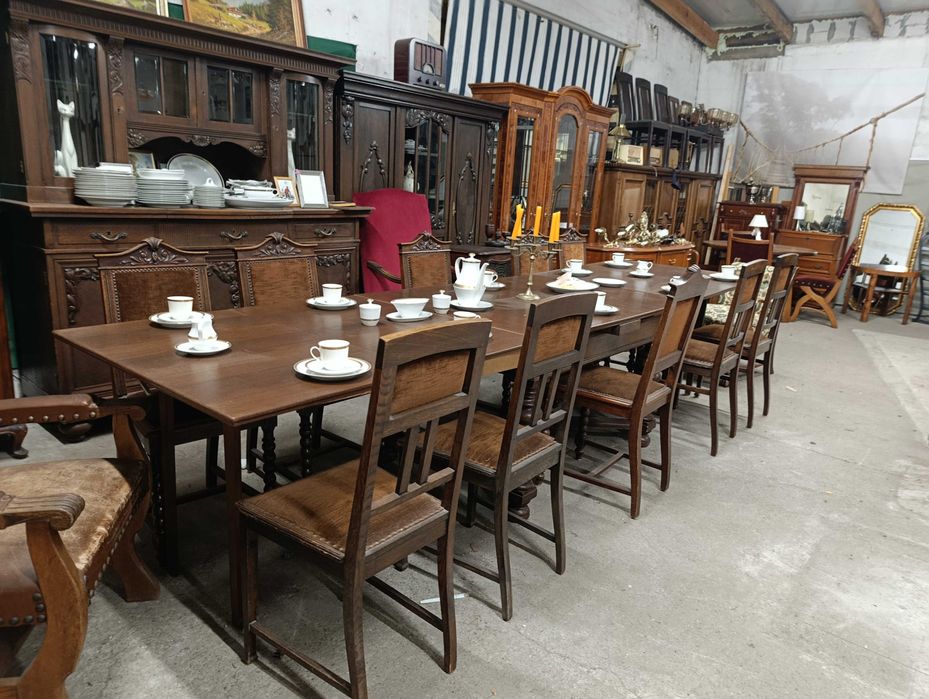 Stół 10 krzeseł duży rozkładany kredens art deco vintage