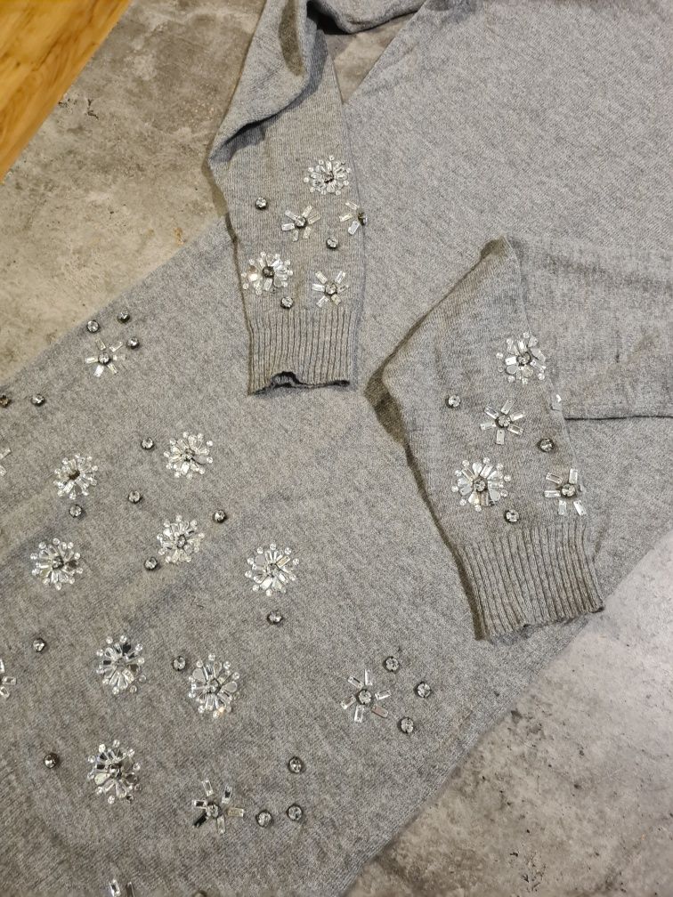 Sweter Mohito tunika sukienka S M 36 kryształki szary mieciutki