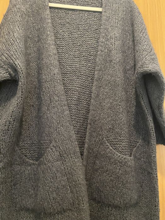 Włoski szary kardigan długi sweter M/L moher wełn