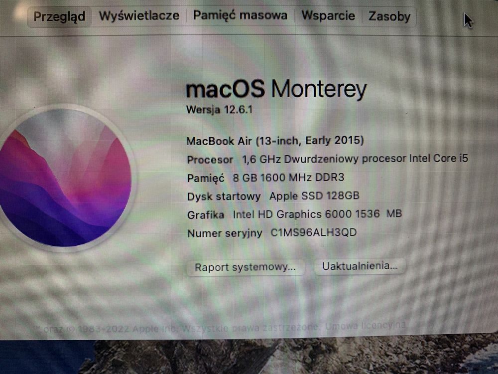 Macbook air 13’ 2015 8GB 128GB