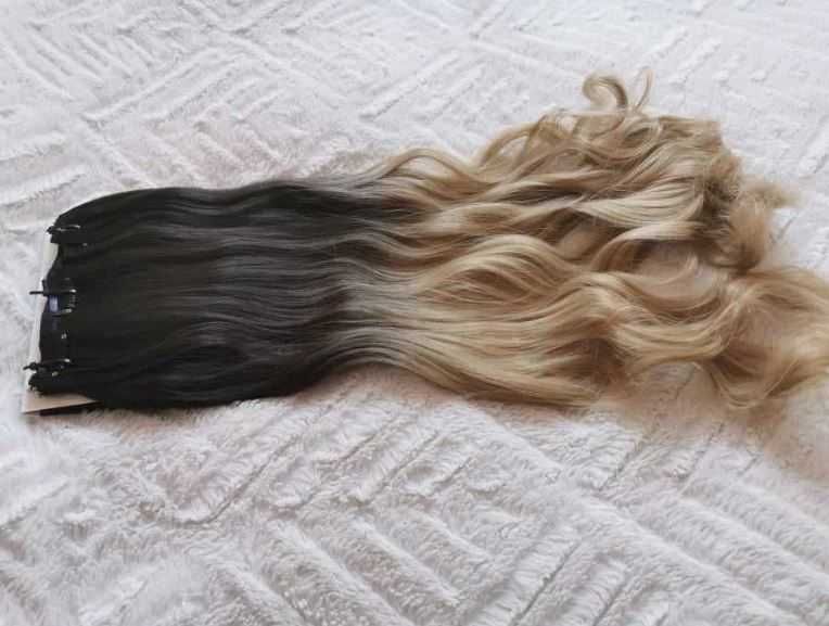 Doczepiane włosy clip in 65 cm ombre brąz blond