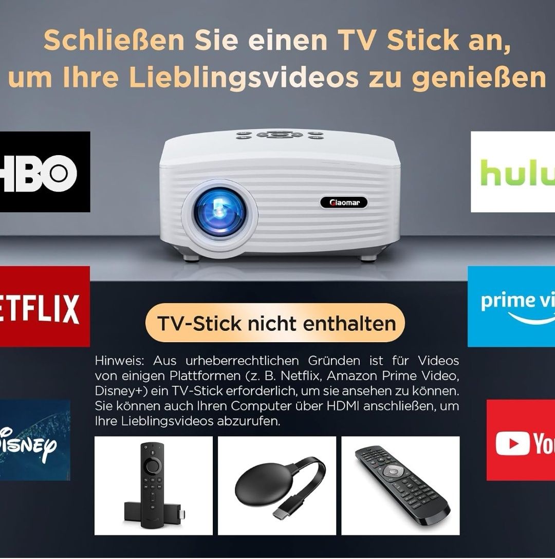 Projektor LED Giaomar c6 Projektor Full HD 1080p LED biały