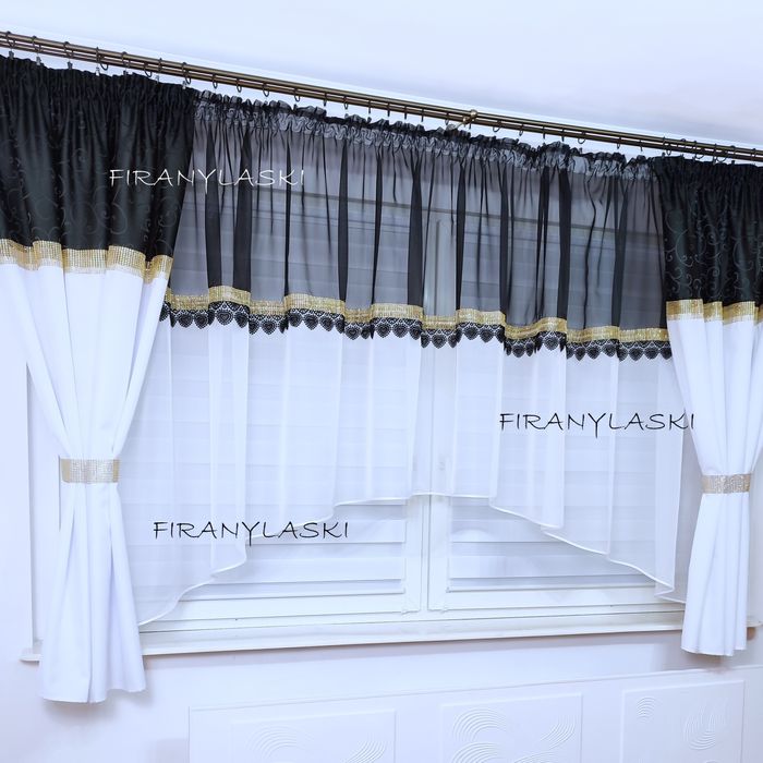 Firana Gotowa Firanki Firany do pokoju salonu gipiura złote cyrkonie