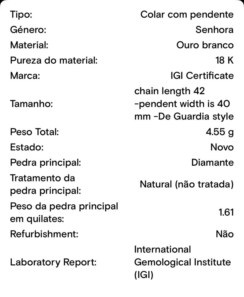 Colar em ouro branco e diamantes