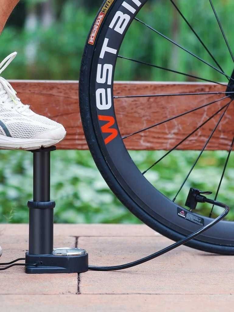 POMPKA ROWEROWA Z MANOMETREM Nożna Do Roweru Piłek Balonów Manometr