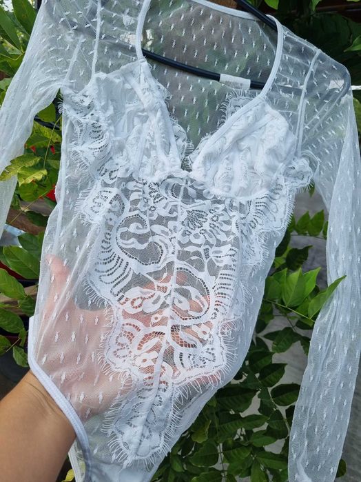 Боди кружевное комбинация белая