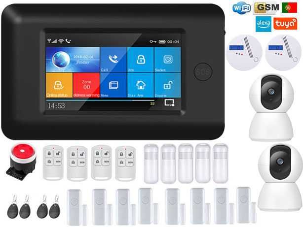 Alarme Tuya sem Fios GSM/WiFi +2 Câmaras Segurança +16 Sensores (NOVO)