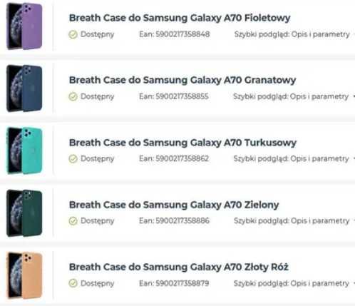 Etui Breath do Samsung Galaxy A70 pięć kolorów.