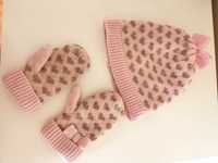 Komplet zimowy różowy z kokardką H&M  czapka rękawiczki