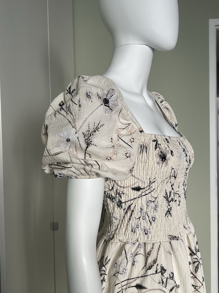 Sukienka z marszczeniem H&M dekolt karo rękaw letnia dziewczęca