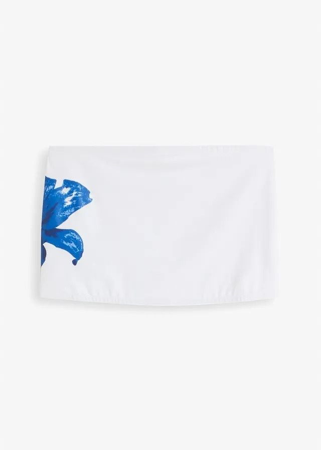 B.P.C top bandeau bawełniany biały z niebieskim nadrukiem r.32/34
