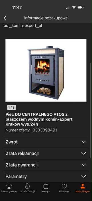 Kominek z płaszczem wodnym