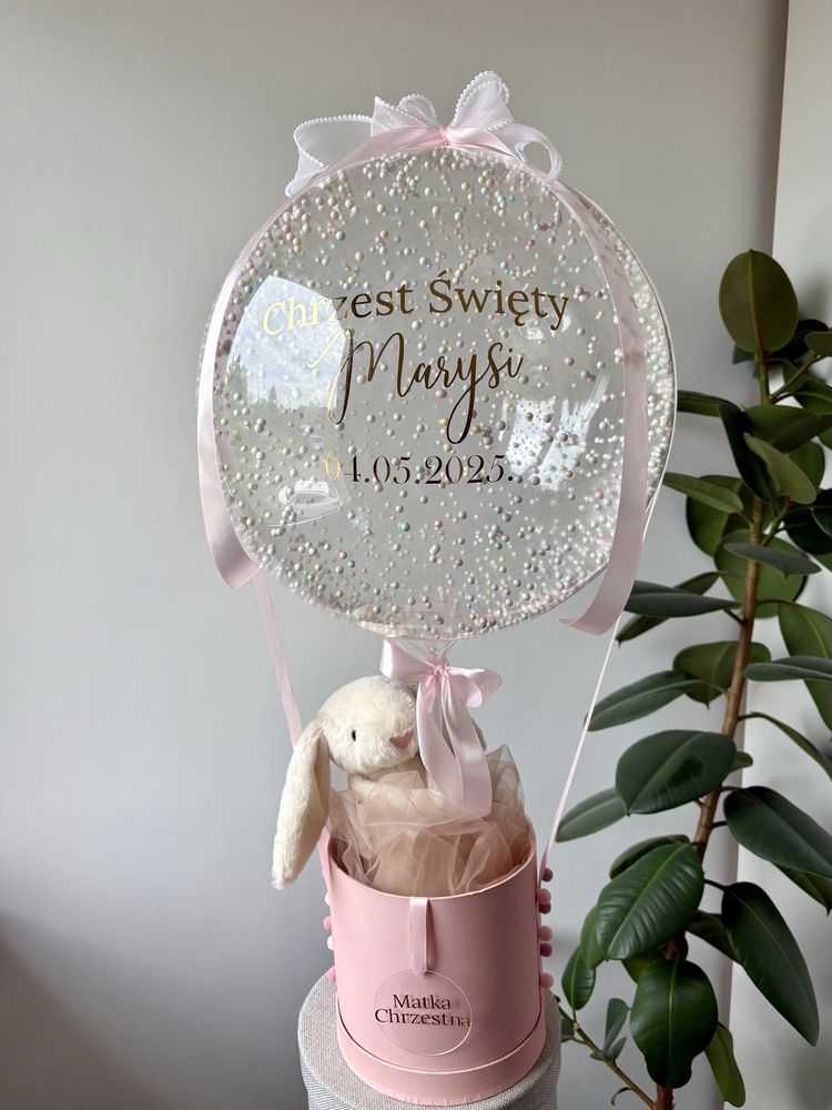 Box z balonem na prezent - chrzest, baby shower, odwietki, niemowlę