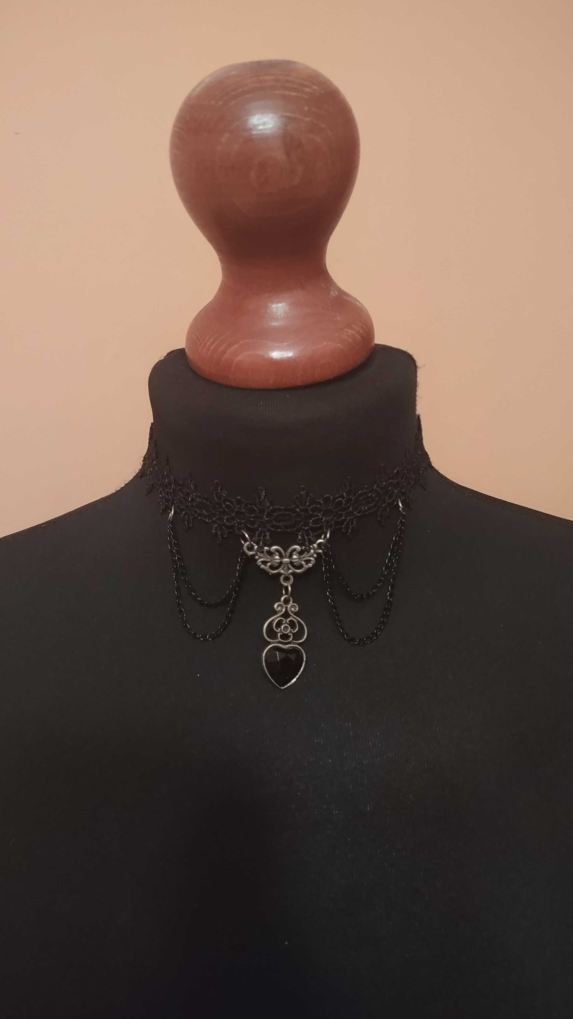 Naszyjnik choker gotycki z czarnej koronki styl wiktoriański vintage