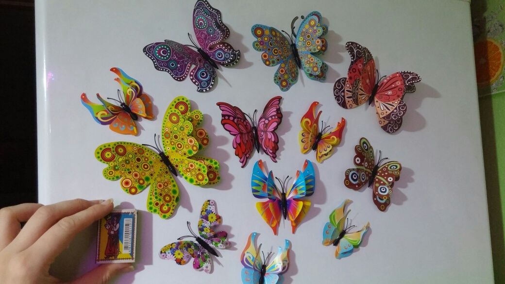 Бабочки 3D на магнитах с двойными крыльями на холодильник,стену.