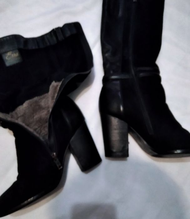 Сапоги женские кожа замш теплые.