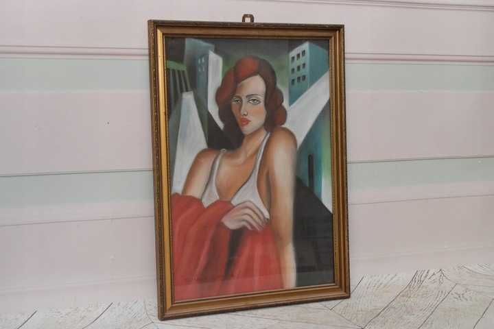 T De Łempicka - Portret Kobiety - Dama Arystokratka -Obraz Olejny 55cm