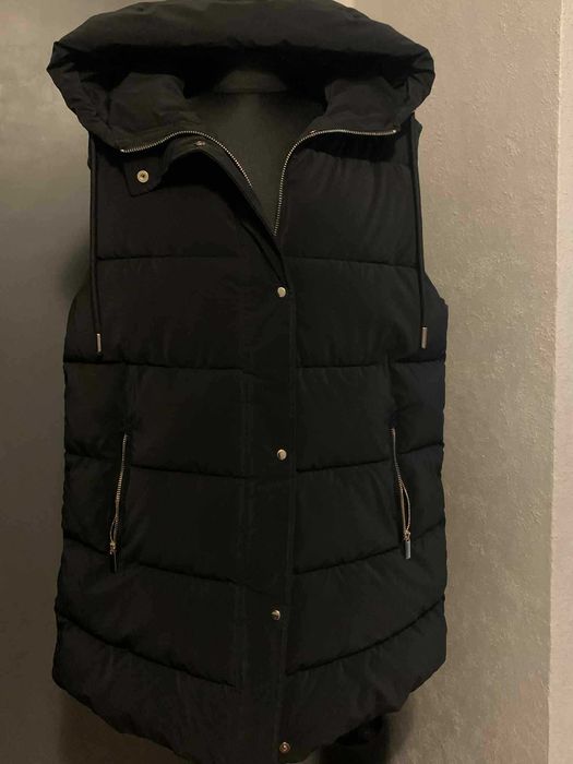 ZARA długa kamizelka kamizela pikowana kaptur mega oversize duża
