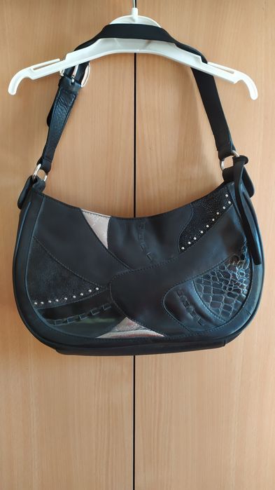 Шкіряна жіноча сумка багет чорна Clarks кожаная женская черная сумка