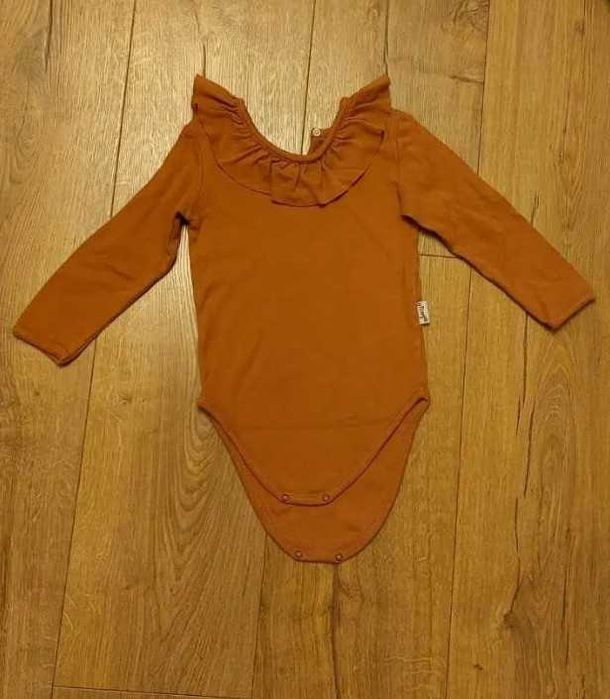 Body z falbanką, dziewczęce na długi rękaw, brązowe, 92, bardzo ładne