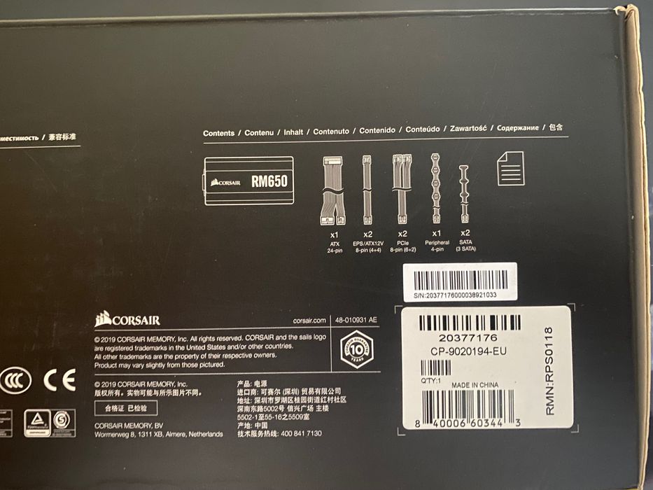 Fonte modular Corsair RM650 Gold