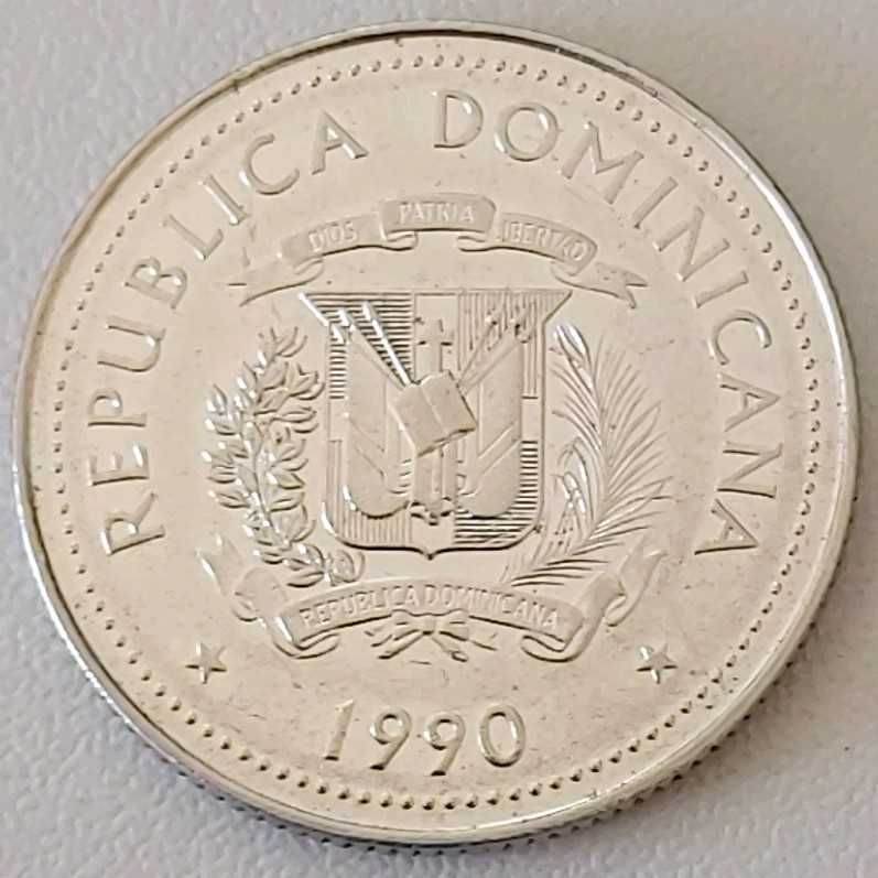 25 Centavos de 1990 Republica Dominicana, carro de bois