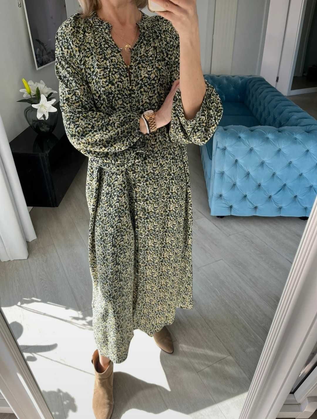 H&M długa maxi luźna oversize sukienka w kwiaty L/XL