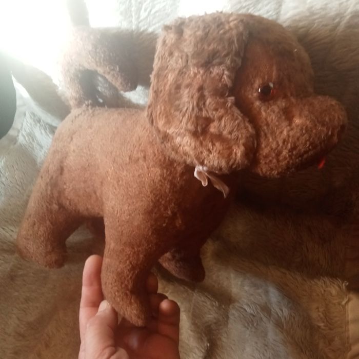 Stara zabawka Pies piesek trociniak lata 40ste XXw. Oryginał ANTYK