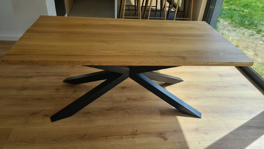 Stół dębowy 190 x 100 x 4 cm z nogami typu "pająk"