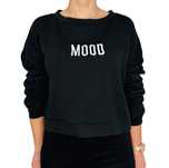 Czarna bluza crop z haftem „MOOD” i długim rękawem M 38 Noisy May