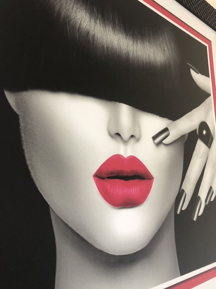 Obraz płótno kobieta różowe usta czarno biały Fashion modern canvas